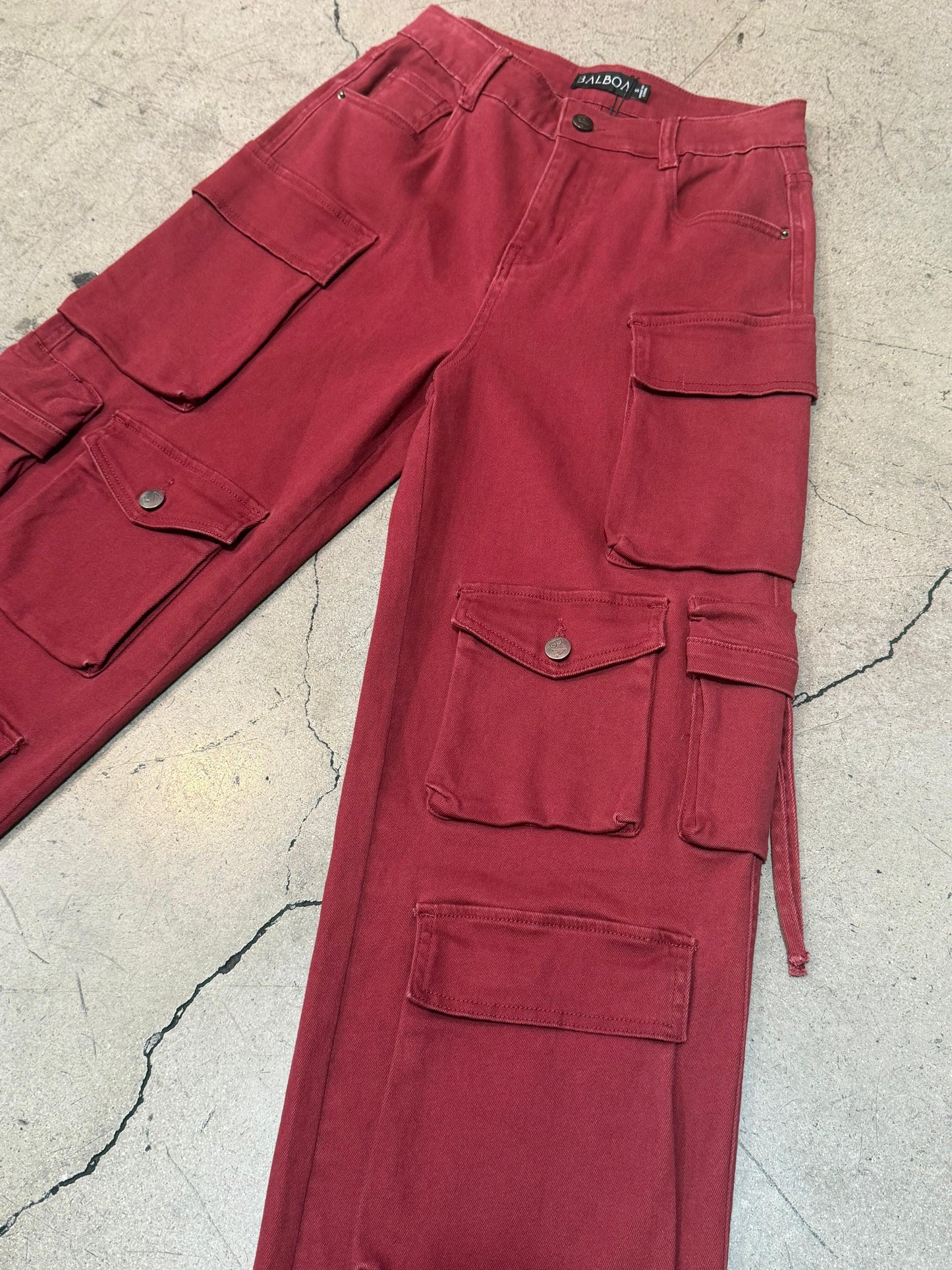 Crimson Luxe Cargo Pants