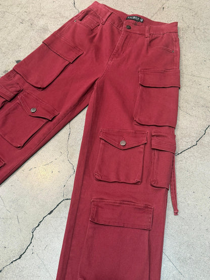 Crimson Luxe Cargo Pants