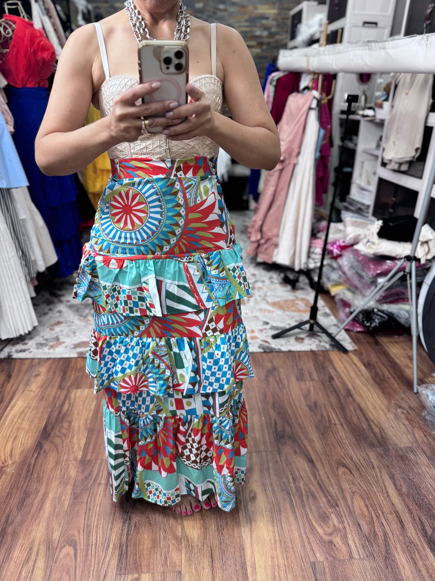 Geo Ruffle long skirt