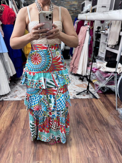 Geo Ruffle long skirt