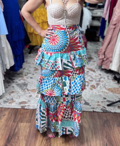 Geo Ruffle long skirt