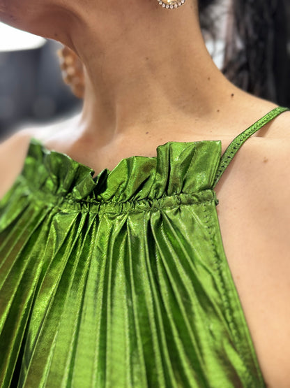 Emerald Glow Pleated Top