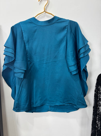 Satin Flutter Sleeve Blouse