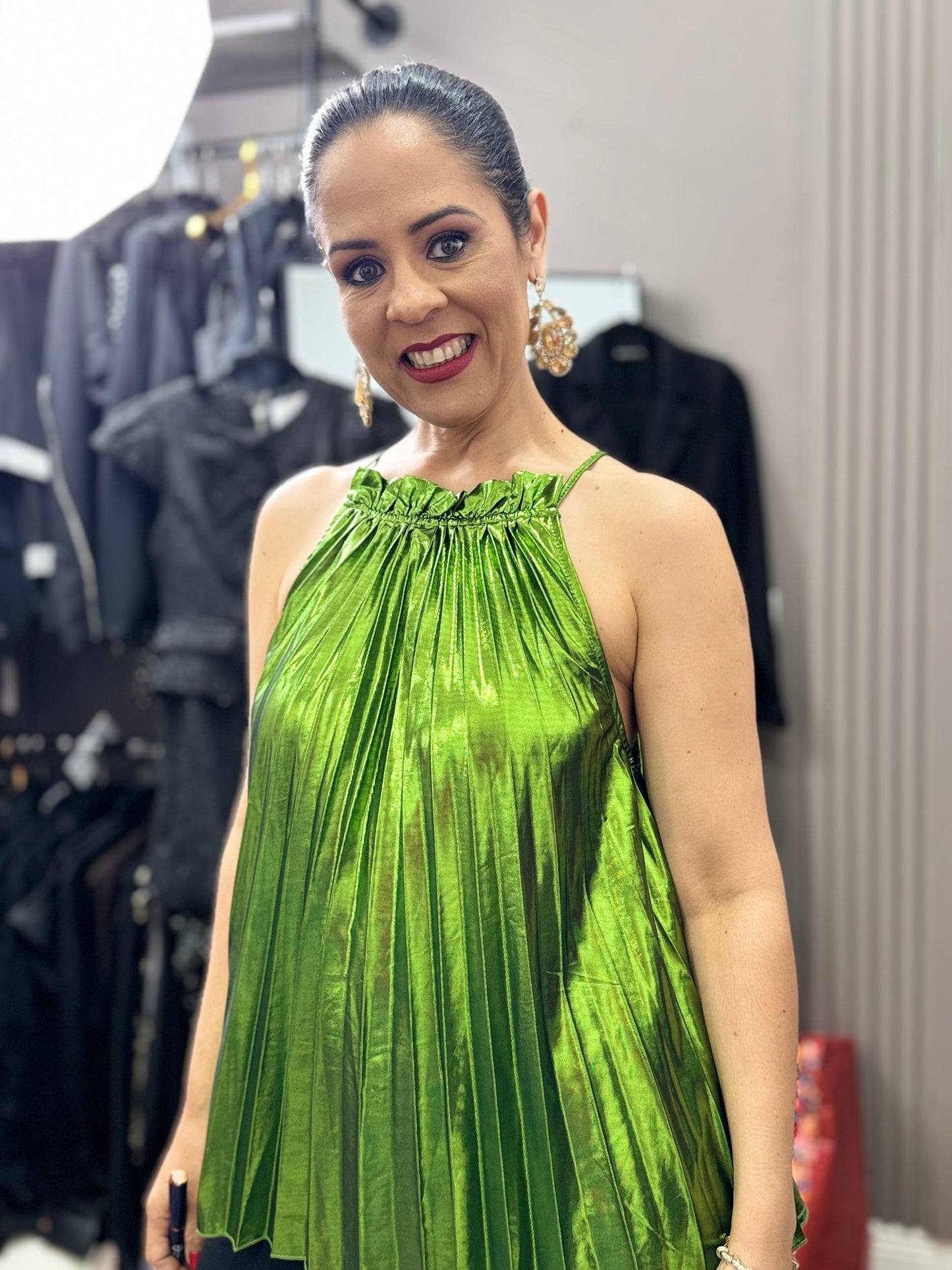 Emerald Glow Pleated Top