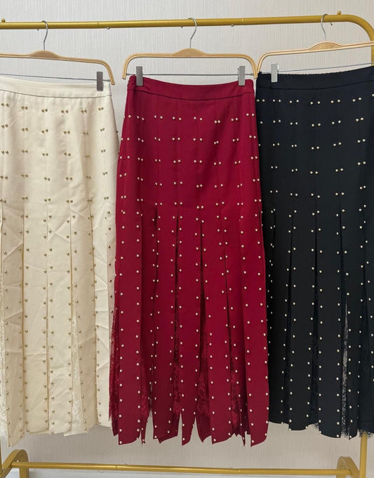 Crimson Pearl Midi Skirt