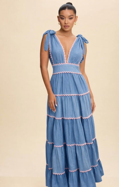 Celeste Amour Denim Maxi Dress