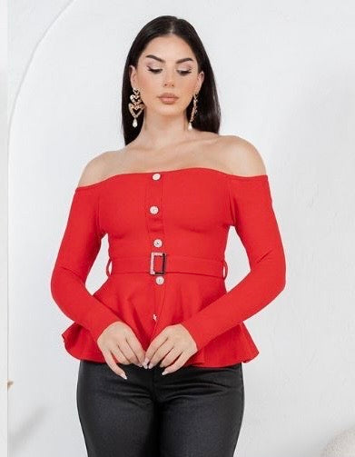 Bella Noir Off-Shoulder Peplum Top