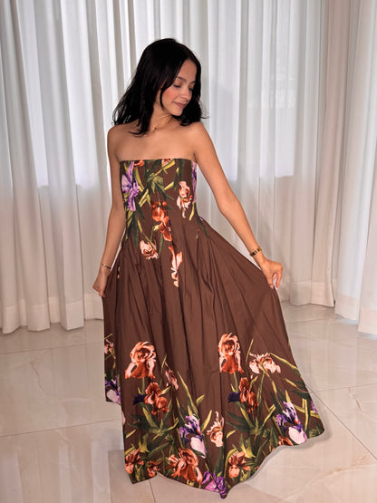 Flora print Strapless Dress