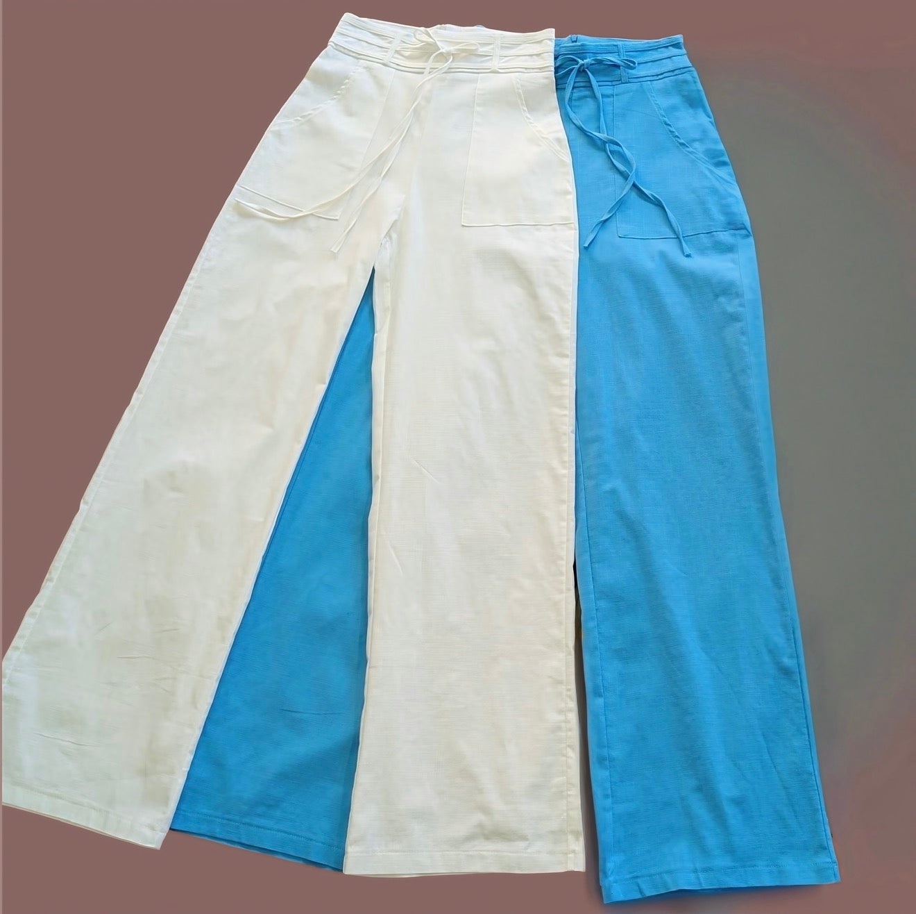 Linen-Touch Wide Leg Drawstring Pants