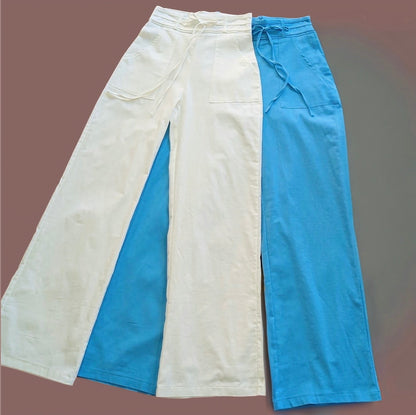 Linen-Touch Wide Leg Drawstring Pants