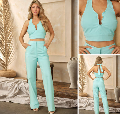 Sky Hight Crop top and Pants set