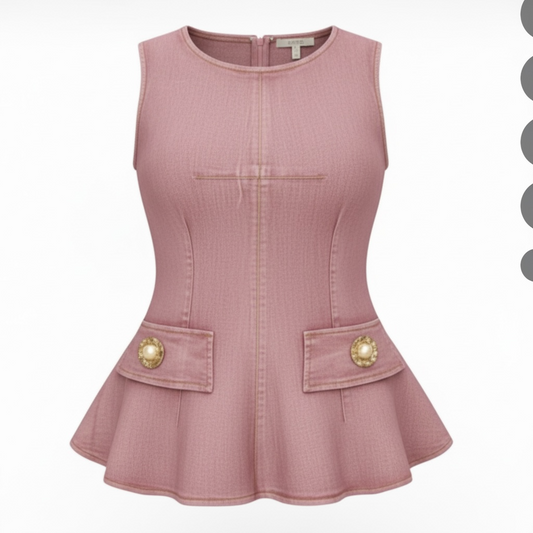Valentina Sculpt Denim Peplum Top