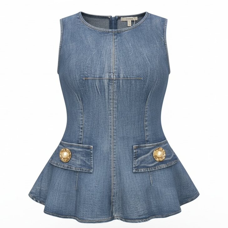 Valentina Sculpt Denim Peplum Top