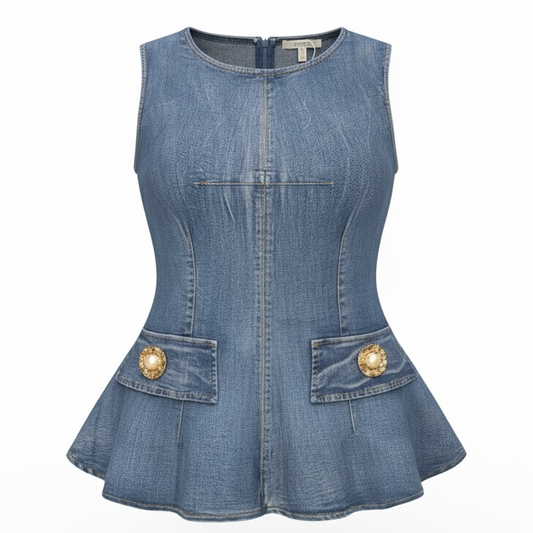Valentina Sculpt Denim Peplum Top