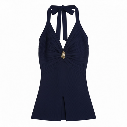 Noir Allure Halter Knit Top