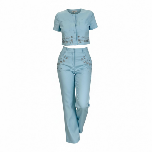 Conjunto de chaqueta y pantalón corto con diamantes de imitación Silvana