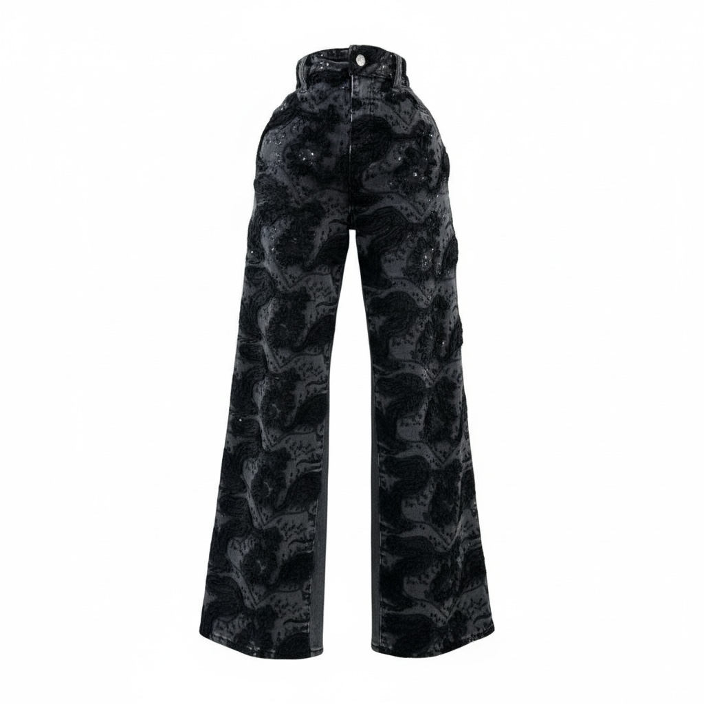 Noir Lace Wide-Leg Jeans