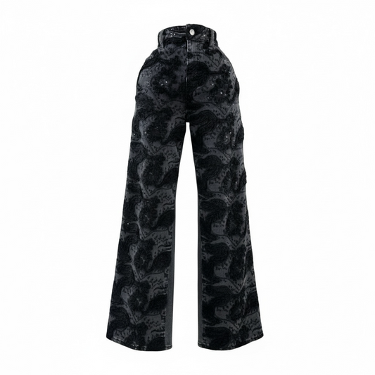 Noir Lace Wide-Leg Jeans
