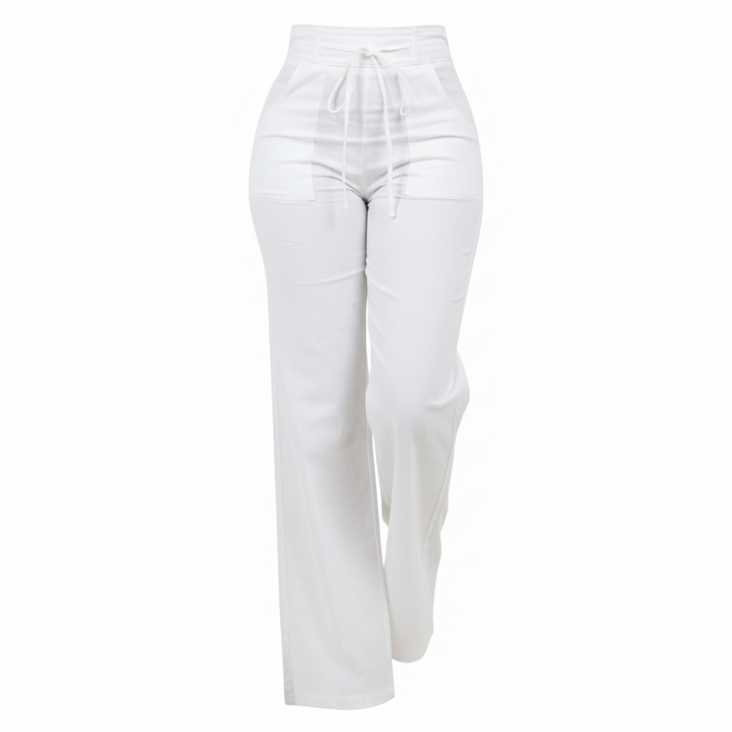 Linen-Touch Wide Leg Drawstring Pants