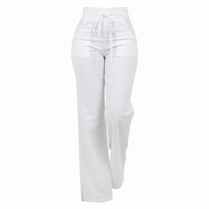 Linen-Touch Wide Leg Drawstring Pants