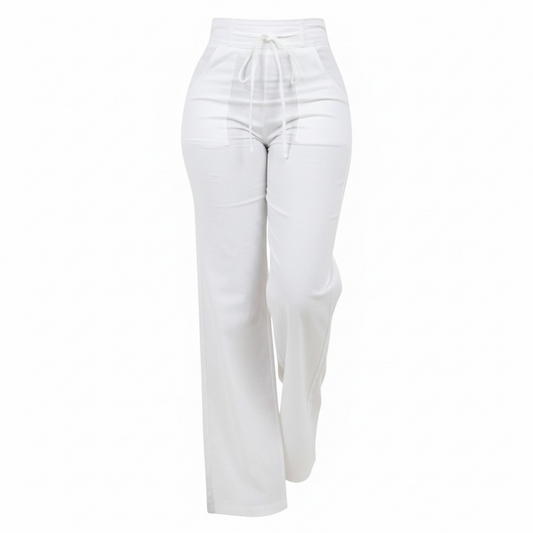 Linen-Touch Wide Leg Drawstring Pants