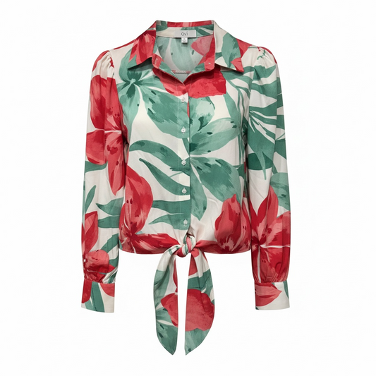 Tropical Élan Tie-Front Blouse