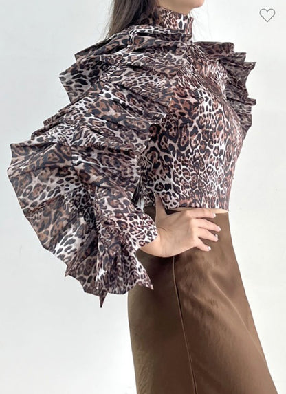 Leopard Blouse with Ruffle