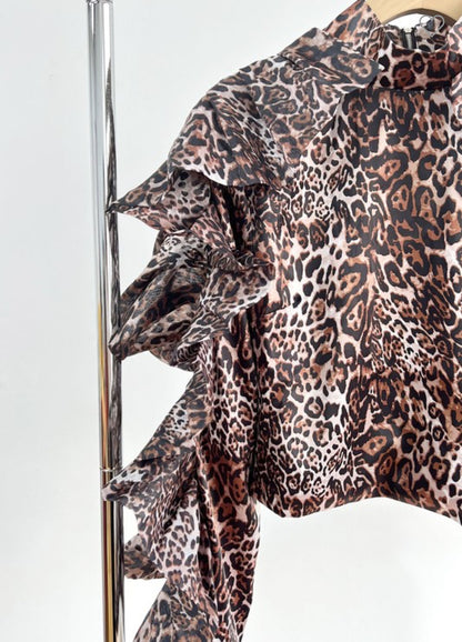 Leopard Blouse with Ruffle