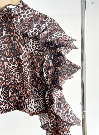 Leopard Blouse with Ruffle