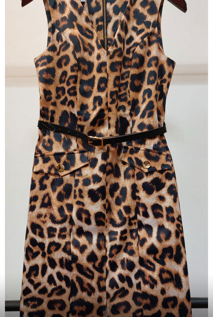 Leopard Sleeveless Dress with Belt