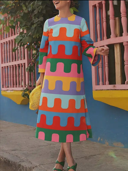 Long Sleeve Round Neck Midi Dress