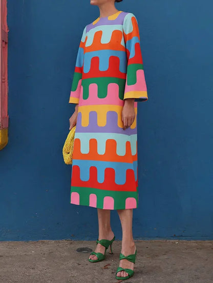 Long Sleeve Round Neck Midi Dress