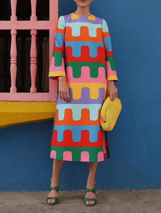 Long Sleeve Round Neck Midi Dress