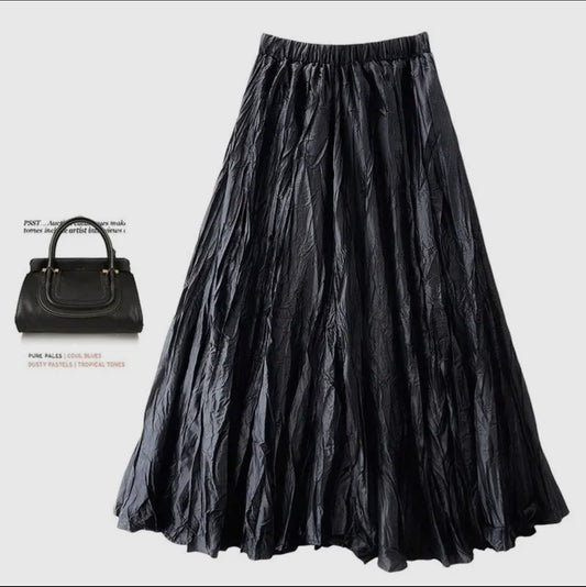 Vicky Vintage Pleated Maxi Skirt with Flare