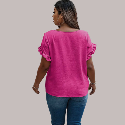 Camisa Beatriz con cuello redondo y volantes