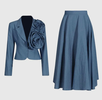 Flora Splicing Blazer & A line skirt SET