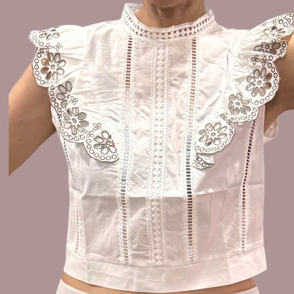 Yuya Mock Neck Embroidery Blouse
