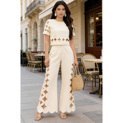 Ivory Sculpted Cutout Palazzo Pants