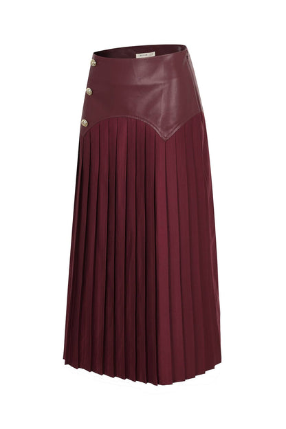 Faux Leather Pleated Midi Skirt