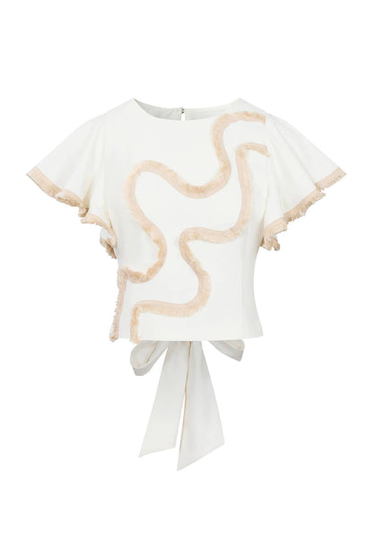 Woven Short Sleeve Top with Ruffle Detail