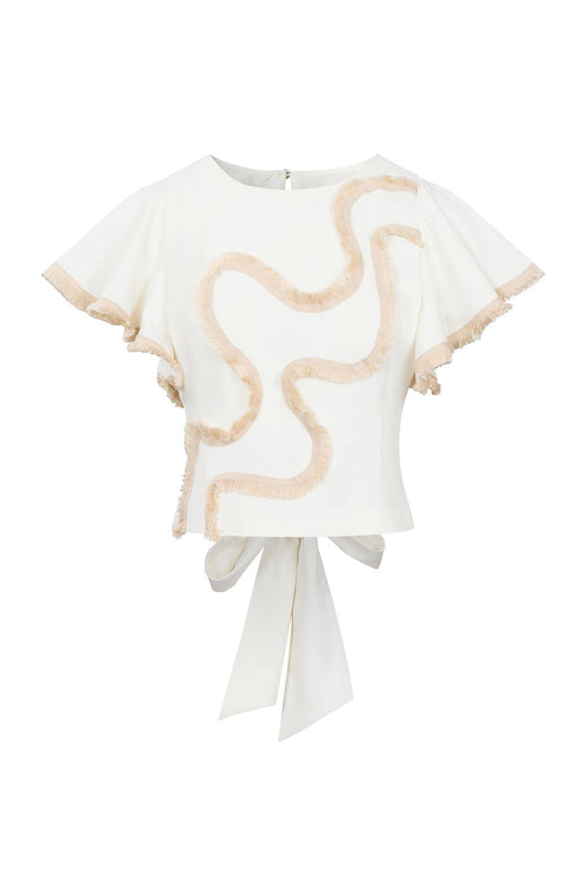 Woven Short Sleeve Top with Ruffle Detail