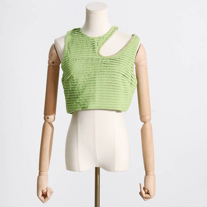 SET083 Sultry Wrap-Top & Pleated Skirt Ensemble