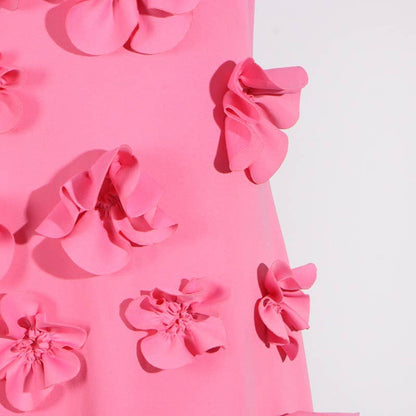 Chic Collar Sleeveless Dress with 3D Flowers