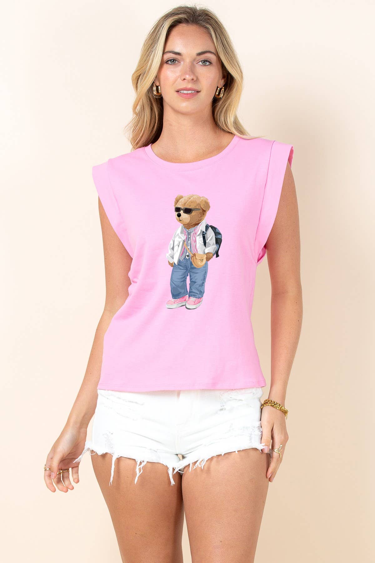 T1632-6252-Lydia Traveler Bear Girl  Double Inner Tank Top