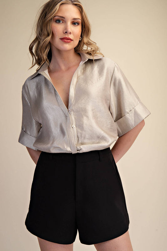 Deep Neck And Lapel Collar Short Sleeve Shirt