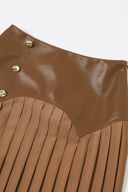 Faux Leather Pleated Midi Skirt