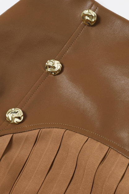Faux Leather Pleated Midi Skirt