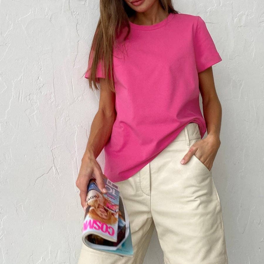 Cotton Crew Neck T-Shirt Short Sleeve Casual Top