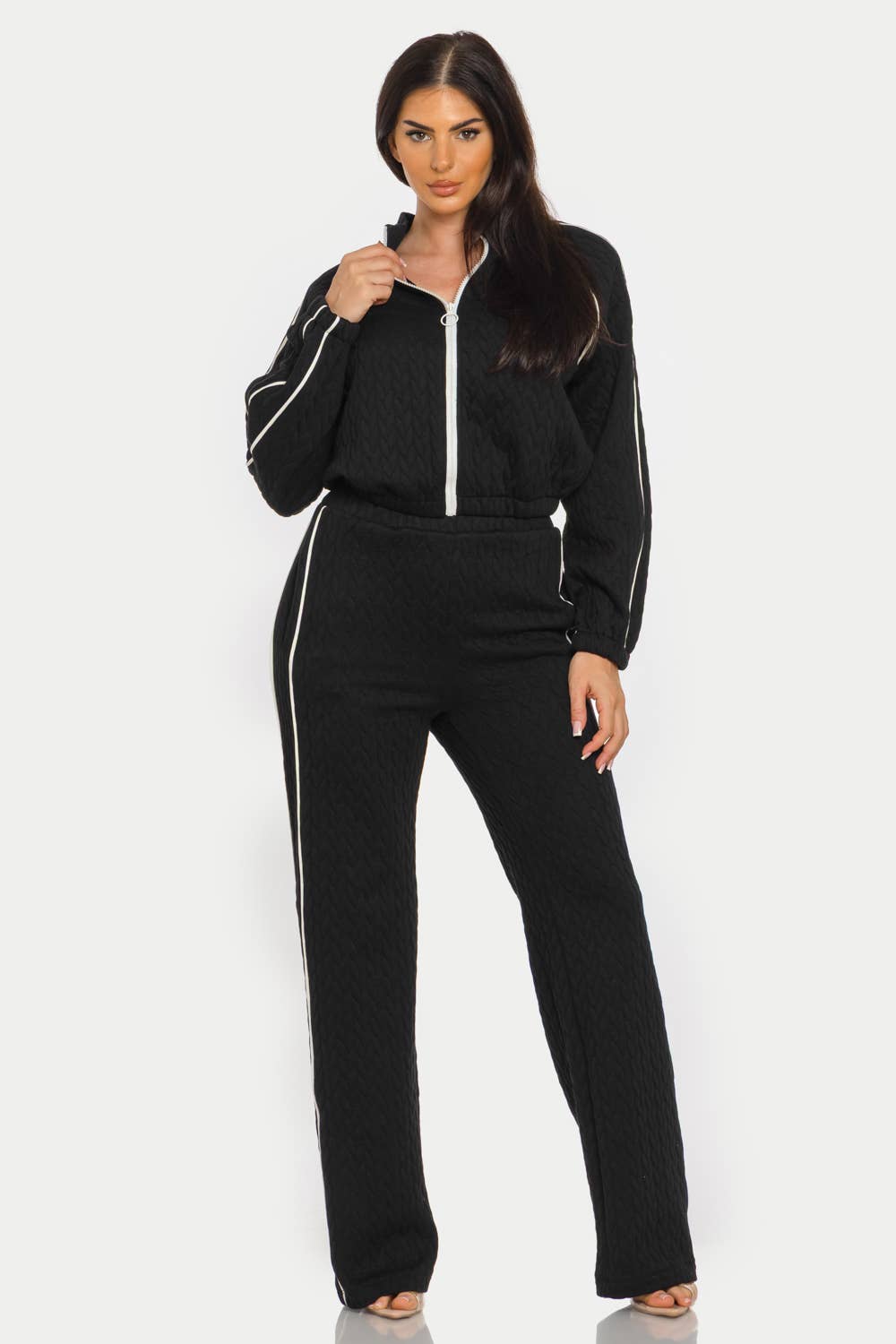 Pipping Stripes Front Zip Up Jacket And Pants Set