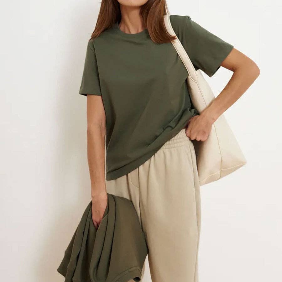 Cotton Crew Neck T-Shirt Short Sleeve Casual Top